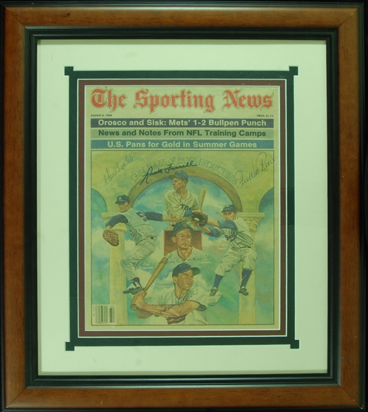 HOFer Multi-Signed Sporting News Framed Cover (5) (JSA)