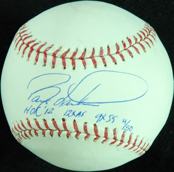 Barry Larkin Single-Signed OML Baseball Inscribed HOF 12, 12x AS, 9x SS (Steiner)