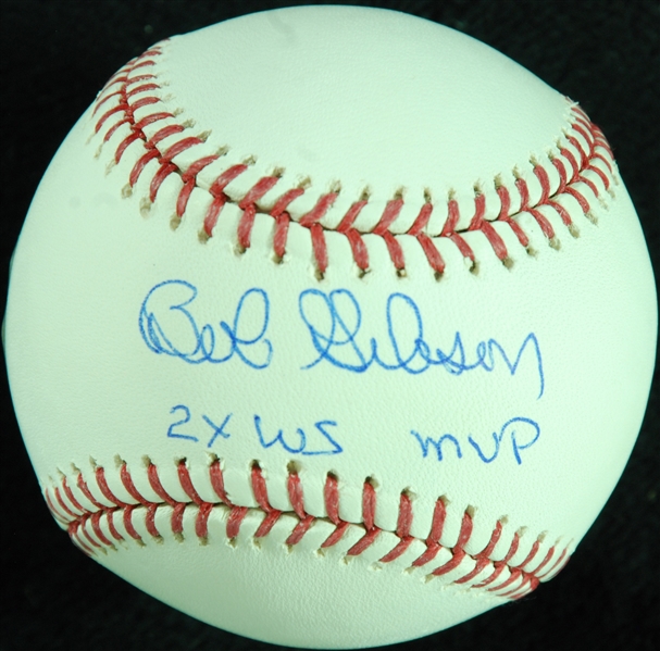 Bob Gibson Single-Signed OML Baseball Inscribed 2x WS MVP (Steiner)