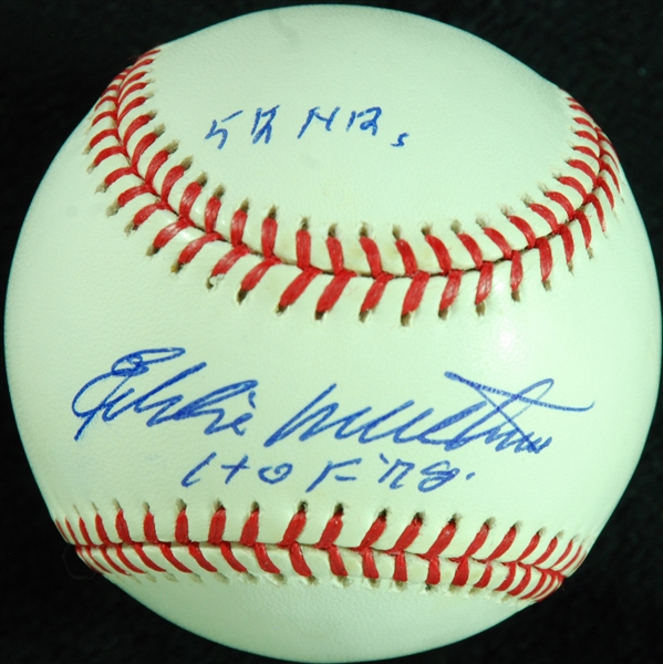 Eddie Mathews Single-Signed ONL Baseball HOF 78, 512 HRs (JSA)