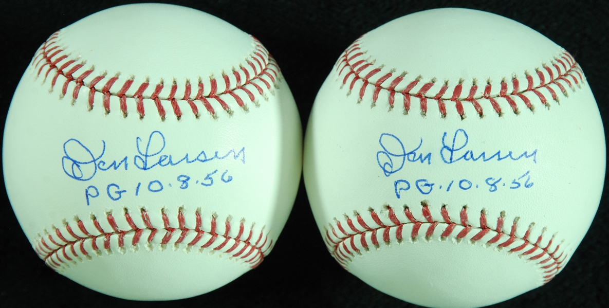 Don Larson Single-Signed Baseballs Pair (2) Inscribed PG 10.8.56 (Steiner)