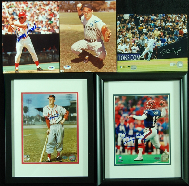 Signed 8x10 Photos Group (5) with Yogi Berra, Musial, Jim Kelly