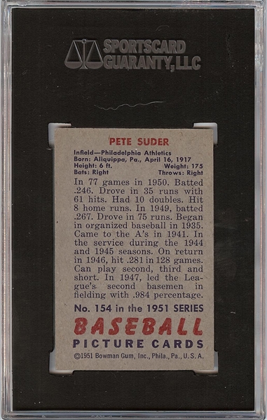 1951 Bowman Pete Suder No. 54 SGC 8.5