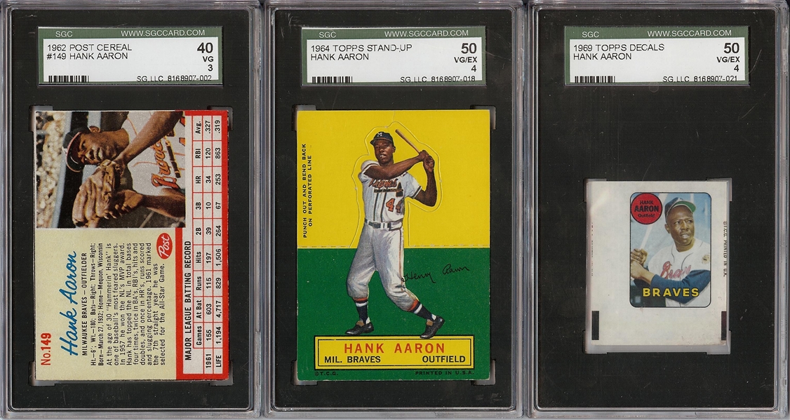 Hank Aaron 1960s SGC-Graded Trio (3) with Post, Topps Stand-Up