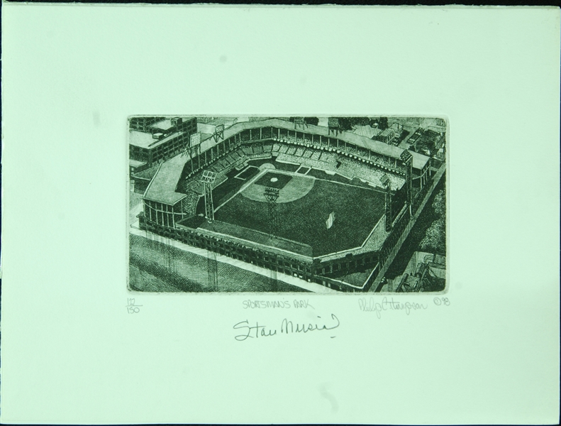 Stan Musial Signed Sportsman's Park Etching