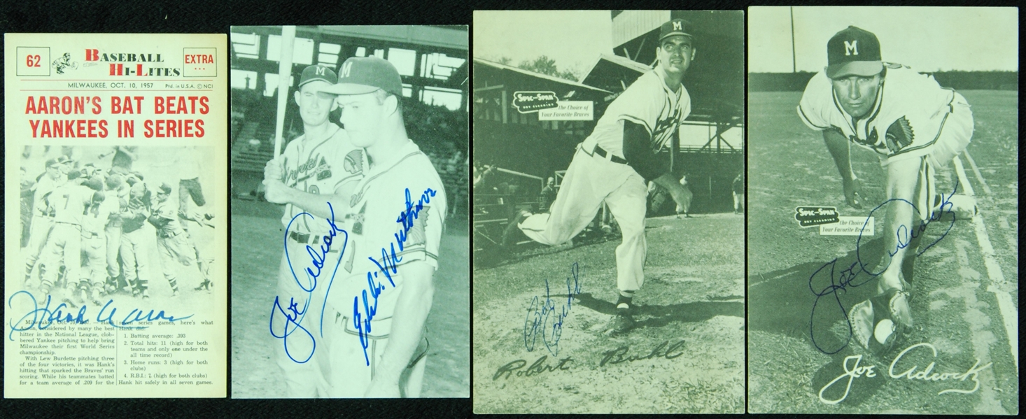 Braves Signed Postcards Group (4) with Hank Aaron, Mathews