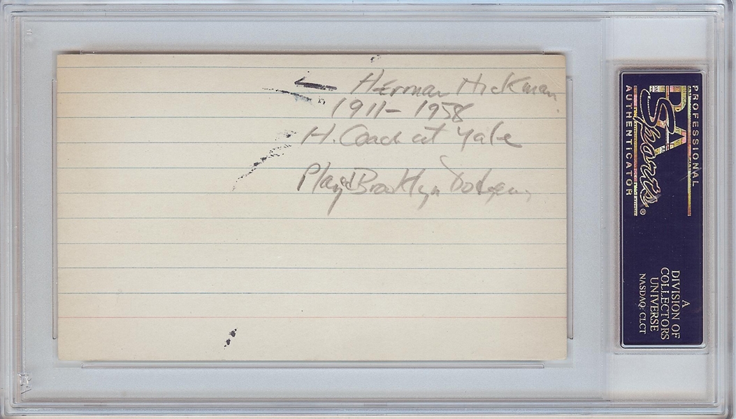 Herman Hickman Signed 3x5 Index Card (Yale Coach College HOF) (PSA/DNA)