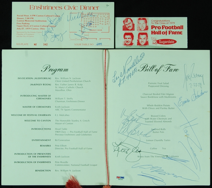 Multi-Signed 1979 NFL HOF Game Program, Ticket & Menu (7) (PSA/DNA)