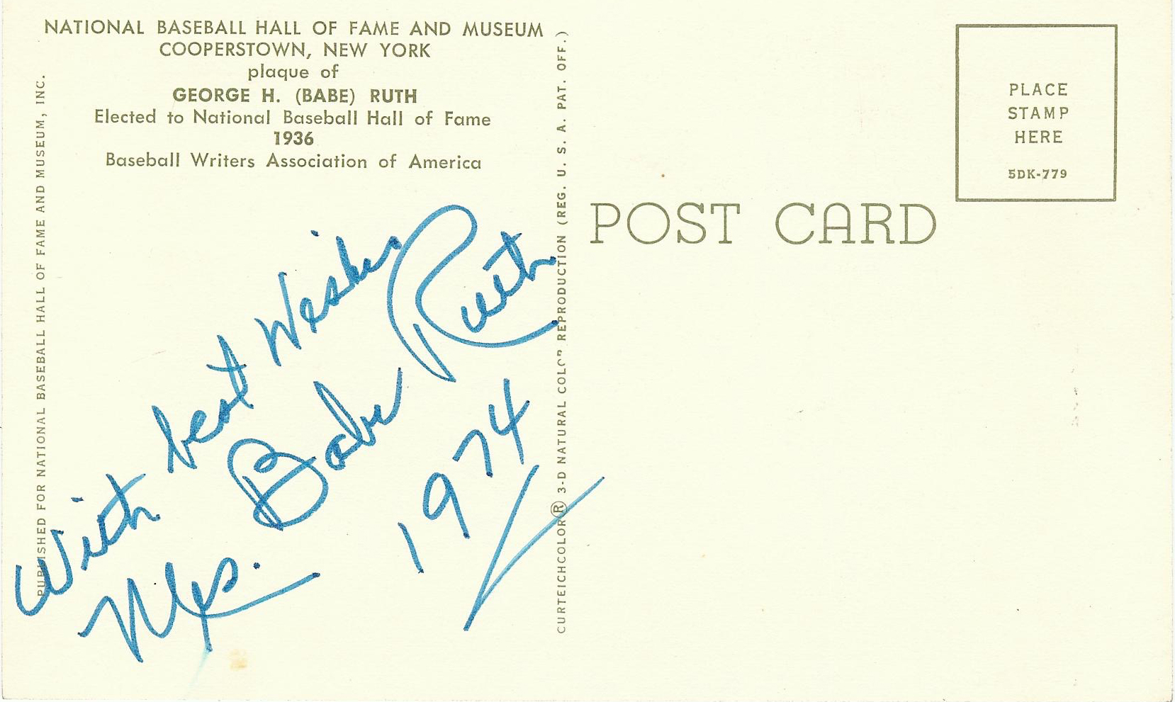 National Baseball Hall of Fame & Museum Babe Ruth Postcard