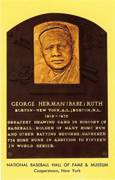 Mrs. Babe Ruth Signed Yellow HOF Plaque Postcard (with envelope)