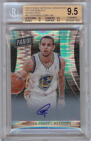 Stephen Curry Signed 2014 Panini Nat'l Conv. VIP Prizm Black (3/5) BGS 9.5 (AUTO 10)