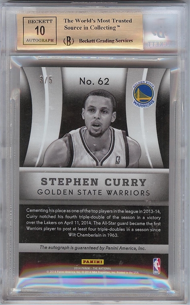 Stephen Curry Signed 2014 Panini Nat'l Conv. VIP Prizm Black (3/5) BGS 9.5 (AUTO 10)