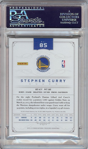 Stephen Curry 2012 Panini National Treasures Platinum (1/1) PSA 10