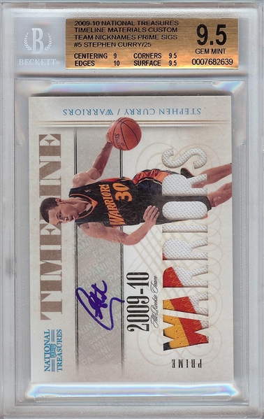 Stephen Curry Signed 2009-10 National Treasures Timeline Materials Team Nickname (16/25) BGS 9.5