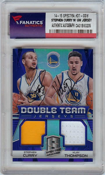 Stephen Curry & Klay Thompson Signed 2014-15 Spectra Double Team Jerseys (24/49) (Fanatics)