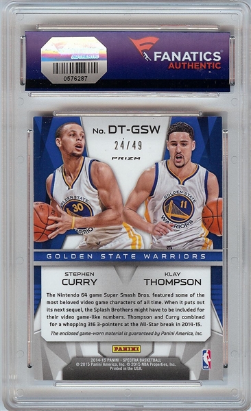 Stephen Curry & Klay Thompson Signed 2014-15 Spectra Double Team Jerseys (24/49) (Fanatics)