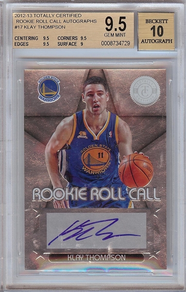 Klay Thompson Signed 2012-13 Totally Certified Rookie Roll Call BGS 9.5 (AUTO 10)