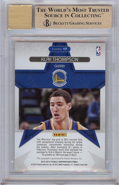 Klay Thompson Signed 2012-13 Totally Certified Rookie Roll Call BGS 9.5 (AUTO 10)