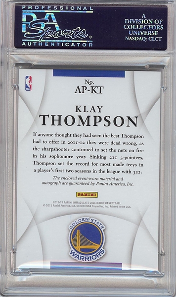 Klay Thompson Signed 2012 Panini Immaculate Collection Auto Patch (63/100) PSA 10