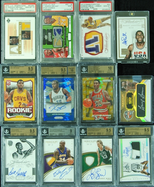 Amazing Signed/Patch Insert Group (12) with Jordan, Kobe, LeBron, Russell, Durant, Shaq