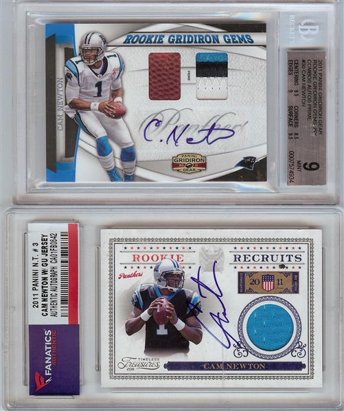 Cam Newton Signed 2011 Rookie Insert Card Pair (2)