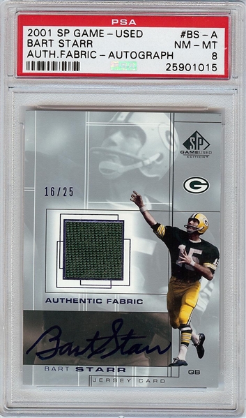 Bart Starr Signed 2001 SP Game-Used AUTO/JSY (16/25) PSA 8