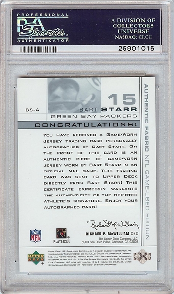 Bart Starr Signed 2001 SP Game-Used AUTO/JSY (16/25) PSA 8