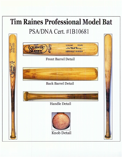 Tim Raines 1980-83 Louisville Slugger Professional Model Bat (PSA Taube)