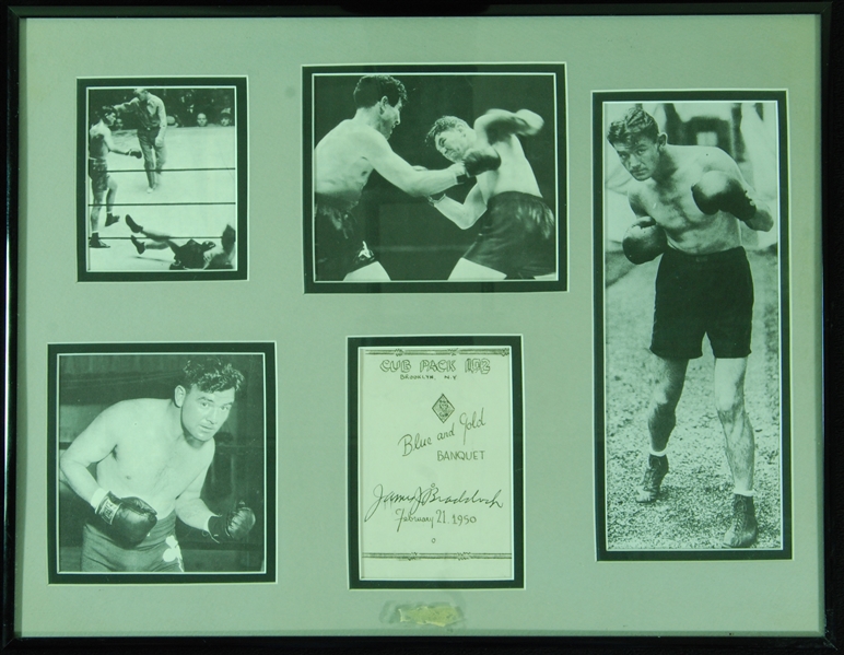 James Braddock Signed Blue & Gold Banquet Framed Display (PSA/DNA)