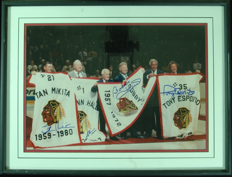 Bobby Hull, Stan Mikita, Tony Esposito & Glenn Hall Signed Framed Photo (PSA/DNA)