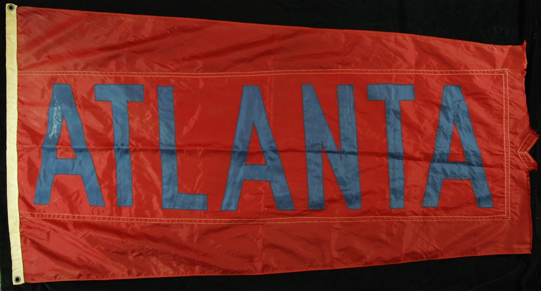 Eddie Mathews Signed Atlanta Banner Hung in Wrigley Field (PSA/DNA)