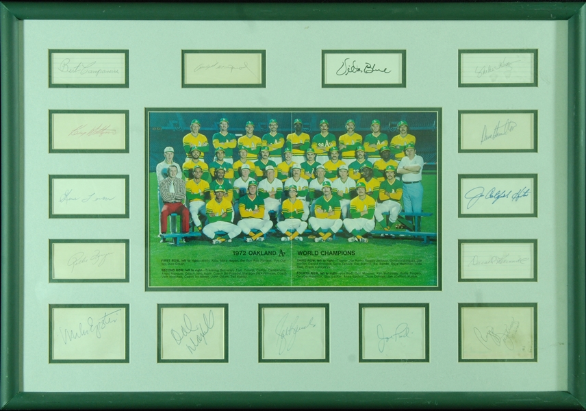 1972 Oakland A's Multi-Signed Cut Signature Display (15) (PSA/DNA)