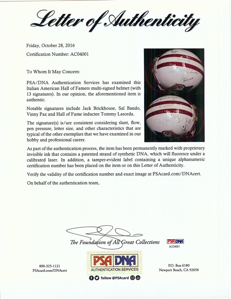 Italian Sports Hall of Fame Multi-Signed Full-Size Helmet (13) (PSA/DNA)