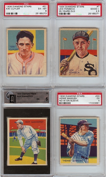 1934-36 Diamond Stars Group (4) with Cuyler PSA 6