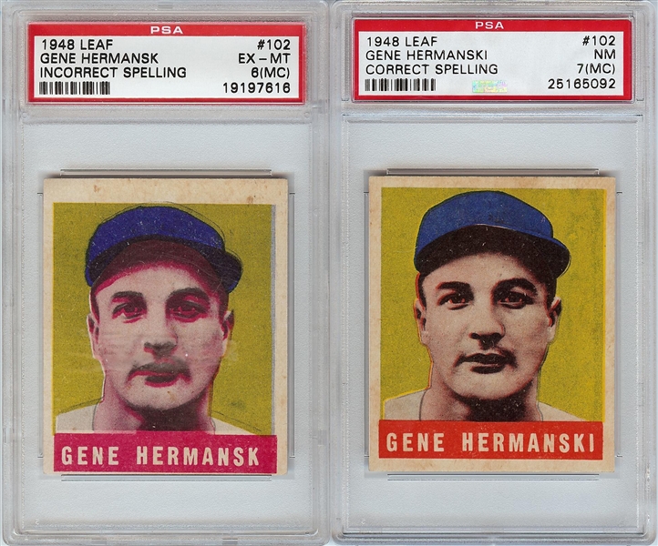 1948 Leaf Gene Hermanski Pair (2) with Correct & Incorrect Variations