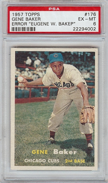 1957 Topps Gene Baker No. 176 Error Card Bakep PSA 6