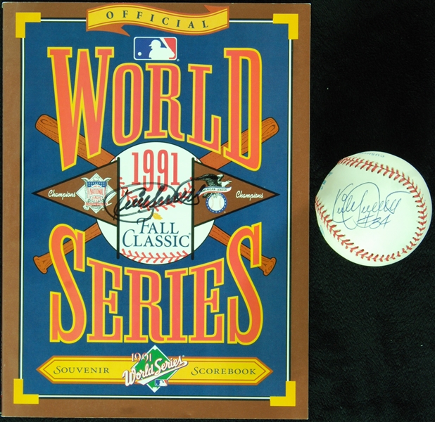 Kirby Puckett Single-Signed Baseball & 1991 World Series Program (2)