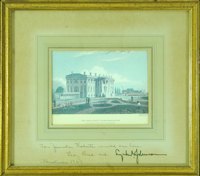 Lyndon Johnson Signed White House Framed Display (PSA/DNA)