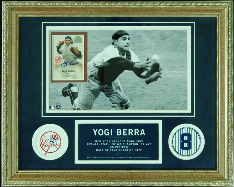 Yogi Berra Signed 2000 Fleer Greats of the Game Framed Display (Steiner)