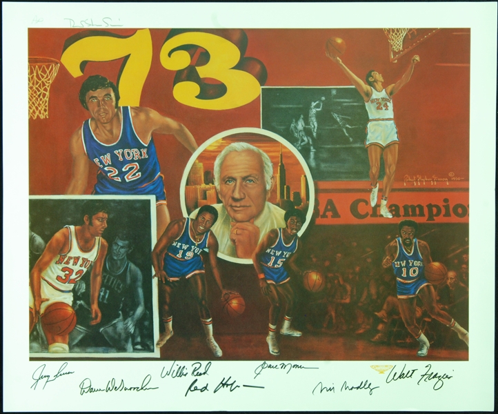 1973 New York Knicks Team-Signed Artist's Proof Lithograph (8)