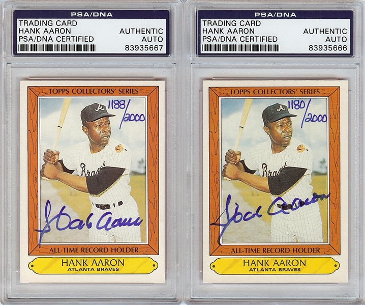 Hank Aaron Signed 1985 Topps Collectors Series No. 1 Pair (2) (PSA/DNA)