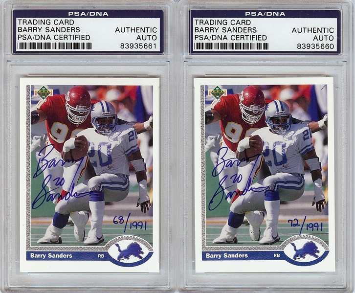 Barry Sanders Signed 1991 Upper Deck Pair (2) (PSA/DNA)