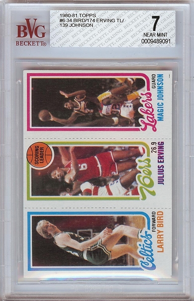 1980-81 Topps Bird RC/Erving/Magic RC BGS 7