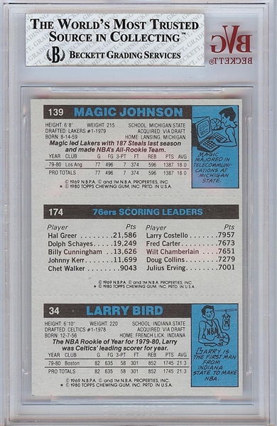 1980-81 Topps Bird RC/Erving/Magic RC BGS 7