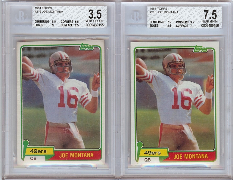 1981 Topps Joe Montana RC No. 216 BGS-Graded Pair (2)