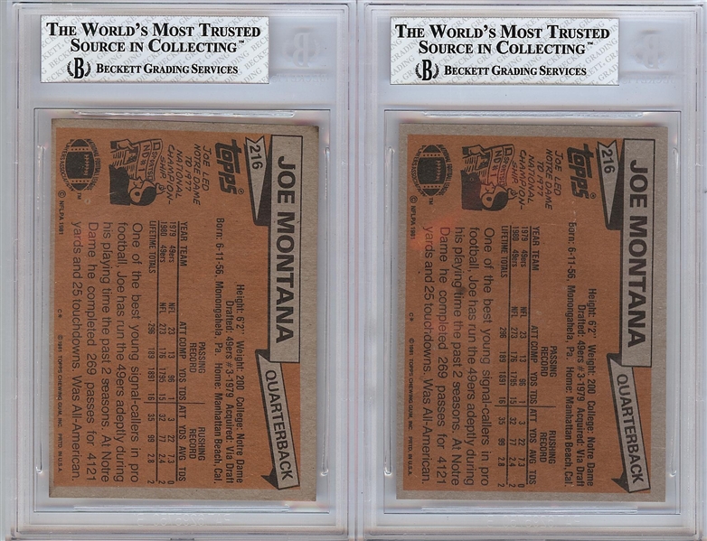 1981 Topps Joe Montana RC No. 216 BGS-Graded Pair (2)