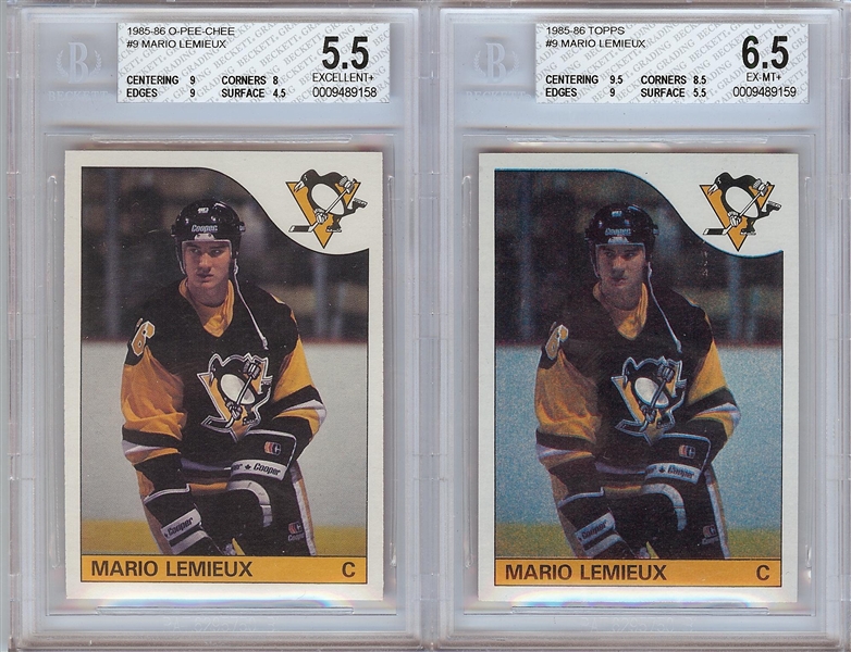 1985-86 O-Pee-Chee & Topps Mario Lemieux RCs BGS-Graded Pair (2)