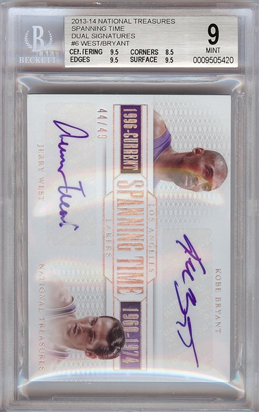 Kobe Bryant & Jerry West Signed 2013-14 Panini National Treasures Spanning Time Dual Autos BGS 9 (AUTOS 9)