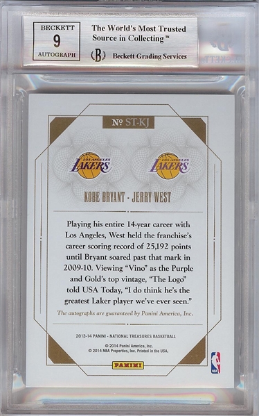 Kobe Bryant & Jerry West Signed 2013-14 Panini National Treasures Spanning Time Dual Autos BGS 9 (AUTOS 9)