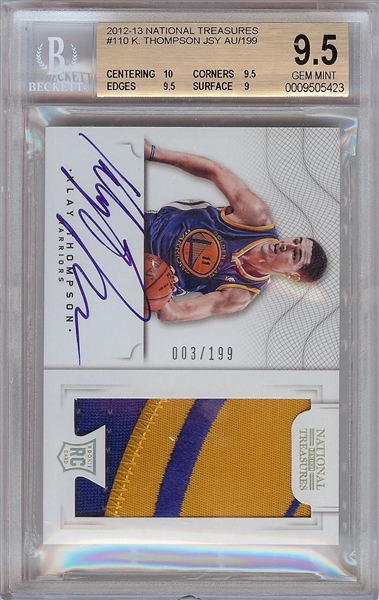 Klay Thompson Signed 2012-13 Panini National Treasures Jersey/Auto RC (3/199) BGS 9.5 (AUTO 10)